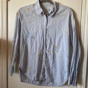 JNBY Womens Embroidered Button Down Shirt Long Sleeve‎ Light Blue Top